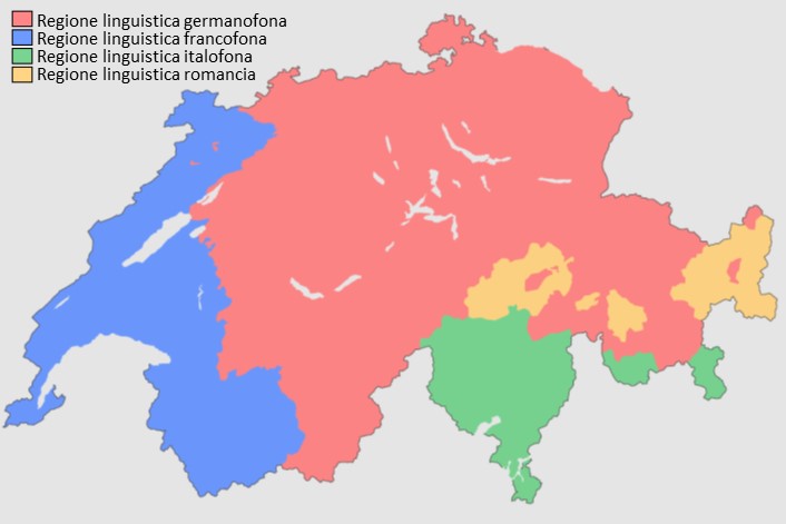 Immagine che rappresenta la suddivisione della Svizzera nelle sue regioni linguistiche Immagine che rappresenta la suddivisione della Svizzera nelle sue regioni linguistiche